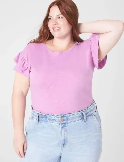 Knit Tops^Lane Bryant Crew-Neck Ruffle Tee First Bloom