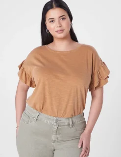Knit Tops^Lane Bryant Crew-Neck Ruffle Tee Chipmunk