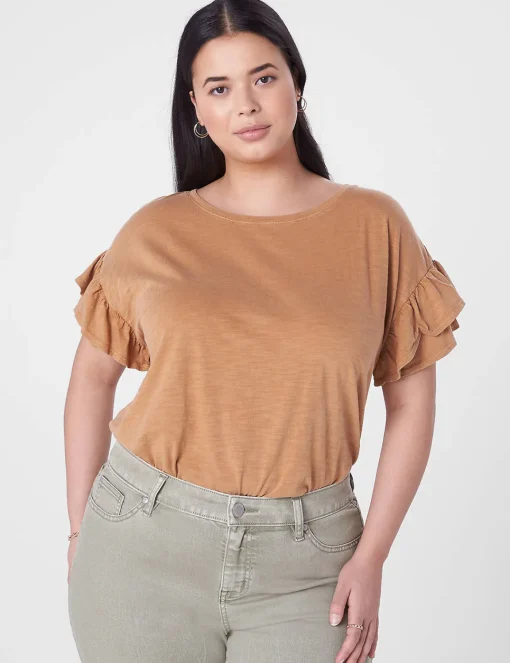 Knit Tops^Lane Bryant Crew-Neck Ruffle Tee Chipmunk