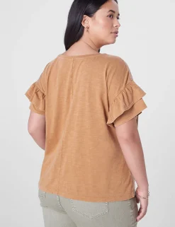 Knit Tops^Lane Bryant Crew-Neck Ruffle Tee Chipmunk