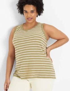 Knit Tops^Lane Bryant Crew-Neck Tank Beige Stripe