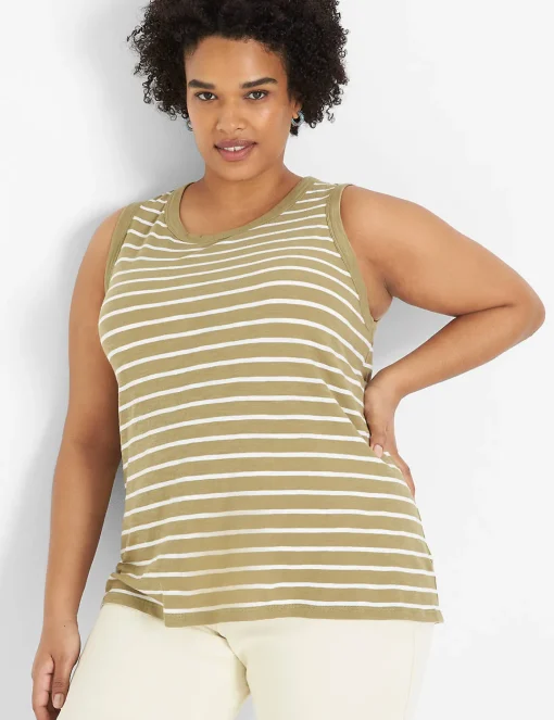 Knit Tops^Lane Bryant Crew-Neck Tank Beige Stripe