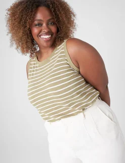 Knit Tops^Lane Bryant Crew-Neck Tank Beige Stripe