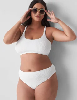 Swim Bottoms^Lane Bryant Crinkle High-Leg Cheeky Swim Bottom Bright White