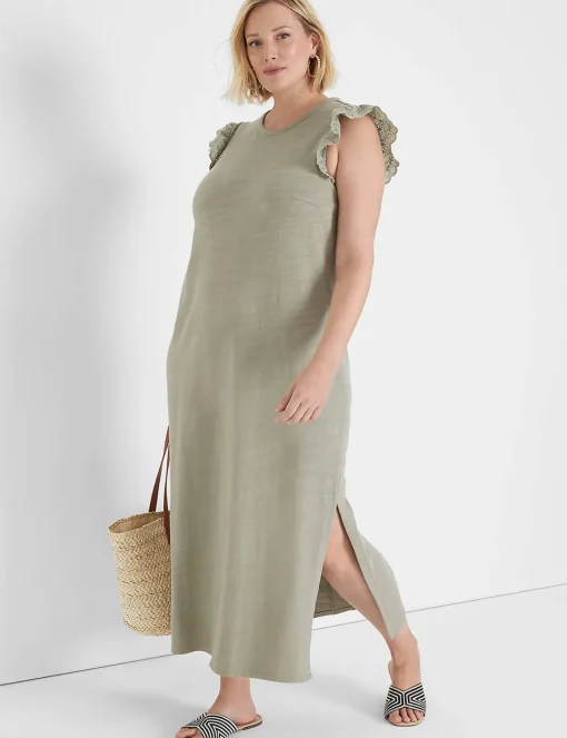 Sheath^Lane Bryant Crochet Sleeve Maxi Dress Dried Sage