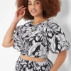 Shirts & Blouses^Lane Bryant Crop Balloon-Sleeve Top Maui Leaves