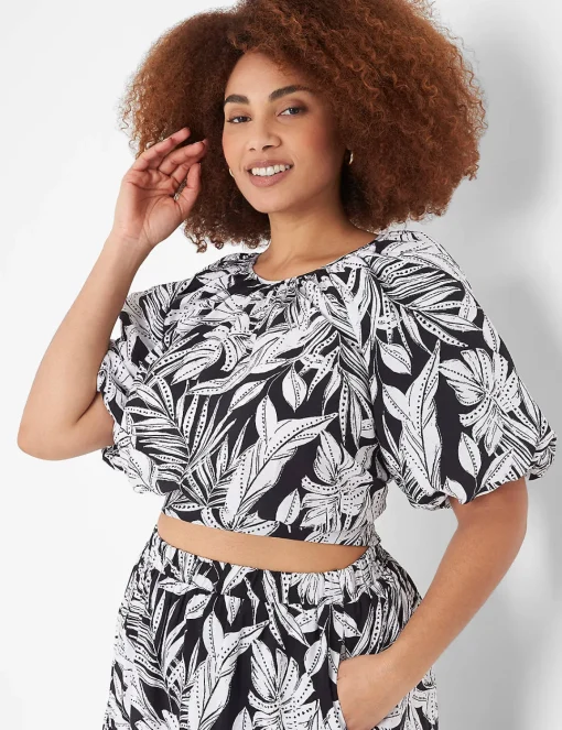 Shirts & Blouses^Lane Bryant Crop Balloon-Sleeve Top Maui Leaves