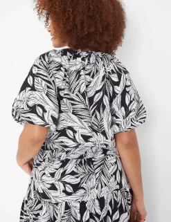 Date Night^Lane Bryant Crop Balloon-Sleeve Top Maui Leaves