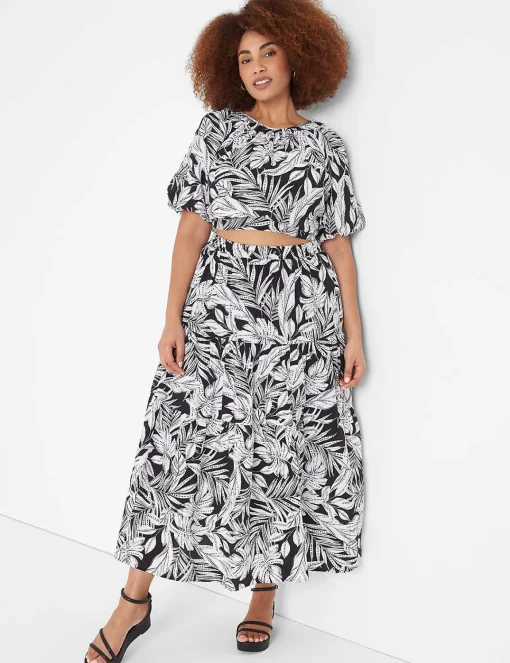 Shirts & Blouses^Lane Bryant Crop Balloon-Sleeve Top Maui Leaves