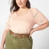 Knit Tops^Lane Bryant Crop Blouson-Sleeve V-Neck Tee Cafe Creme