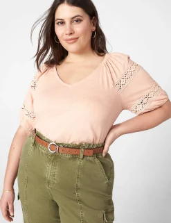 Knit Tops^Lane Bryant Crop Blouson-Sleeve V-Neck Tee Cafe Creme