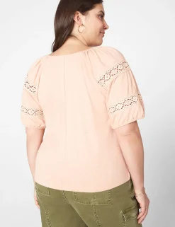 Knit Tops^Lane Bryant Crop Blouson-Sleeve V-Neck Tee Cafe Creme