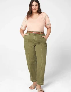 Knit Tops^Lane Bryant Crop Blouson-Sleeve V-Neck Tee Cafe Creme