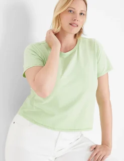 Knit Tops^Lane Bryant Crop Crew-Neck Washed Tee Pastel Green