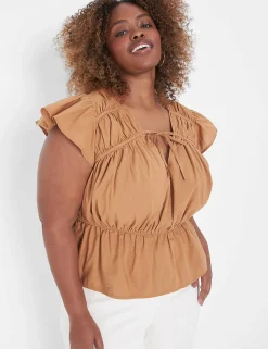 Shirts & Blouses^Lane Bryant Crop Flutter-Sleeve Tie V-Neck Top Chipmunk