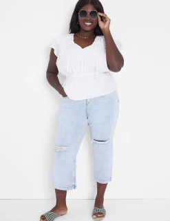 Shirts & Blouses^Lane Bryant Crop Flutter-Sleeve Tie V-Neck Top Ivory Rose