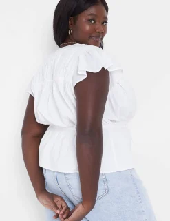 Shirts & Blouses^Lane Bryant Crop Flutter-Sleeve Tie V-Neck Top Ivory Rose