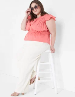 Shirts & Blouses^Lane Bryant Crop Flutter-Sleeve Tie V-Neck Top Sun Kissed Coral