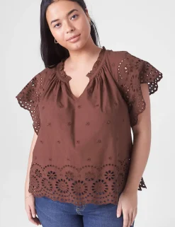 Shirts & Blouses^Lane Bryant Crop Scallop-Hem Ruffle-Neck Top Potting Soil