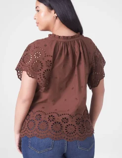 Shirts & Blouses^Lane Bryant Crop Scallop-Hem Ruffle-Neck Top Potting Soil