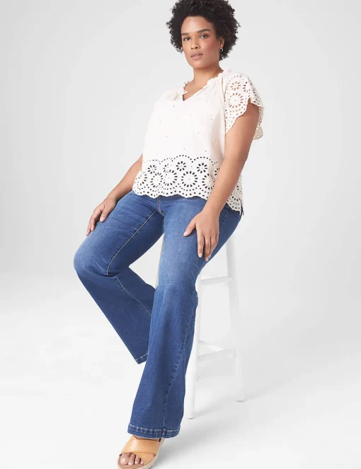 Shirts & Blouses^Lane Bryant Crop Scallop-Hem Ruffle-Neck Top Brazilian Sand