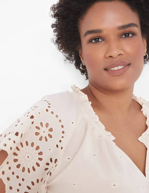 Shirts & Blouses^Lane Bryant Crop Scallop-Hem Ruffle-Neck Top Brazilian Sand