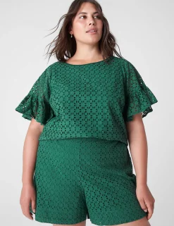 Shirts & Blouses^Lane Bryant Crop Short-Sleeve Eyelet Top Hunter Green
