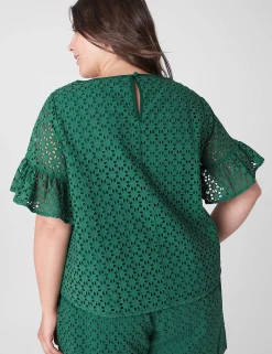 Shirts & Blouses^Lane Bryant Crop Short-Sleeve Eyelet Top Hunter Green