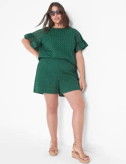 Shirts & Blouses^Lane Bryant Crop Short-Sleeve Eyelet Top Hunter Green