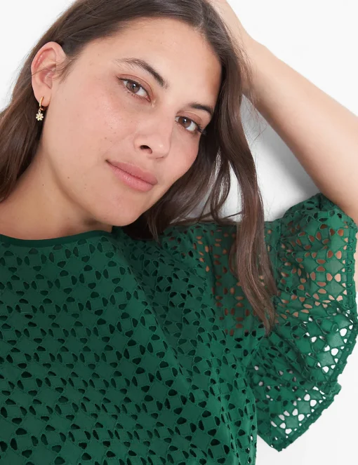 Shirts & Blouses^Lane Bryant Crop Short-Sleeve Eyelet Top Hunter Green