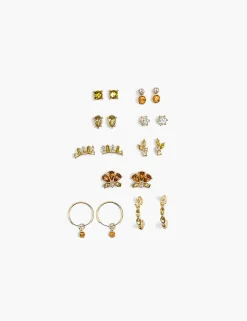 Earrings^Lane Bryant Crystal Yellow Earrings 9 Pack Gold Tone