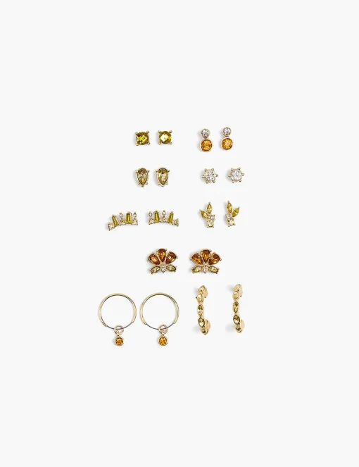 Earrings^Lane Bryant Crystal Yellow Earrings 9 Pack Gold Tone