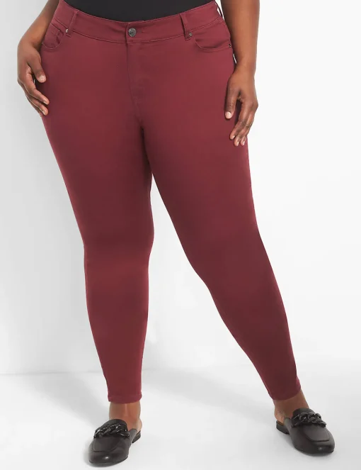 Slim^Lane Bryant Curvy Fit 5-Pocket Sateen Skinny Pant Maroon Banner