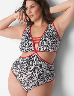 Bodysuits & Playsuits^Lane Bryant Deep V-Neck Thong Bodysuit Wild Animal Black