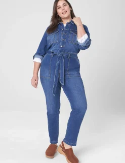 Straight Leg^Lane Bryant Denim Straight Leg Jumpsuit Dark Denim