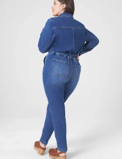 Straight Leg^Lane Bryant Denim Straight Leg Jumpsuit Dark Denim