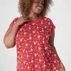 Knit Tops^Lane Bryant Dolman Cap-Sleeve Crew-Neck Tee Red Floral