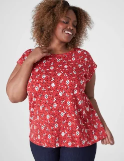 Knit Tops^Lane Bryant Dolman Cap-Sleeve Crew-Neck Tee Red Floral