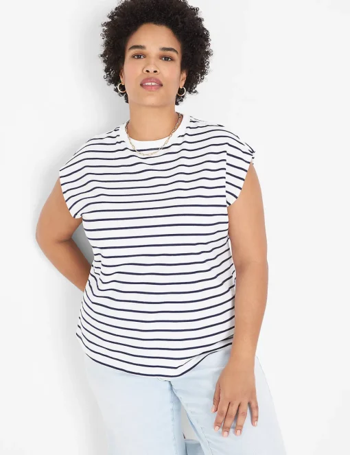 The Tee Shop^Lane Bryant Dolman Cap-Sleeve Crew-Neck Tee Breton Stripe