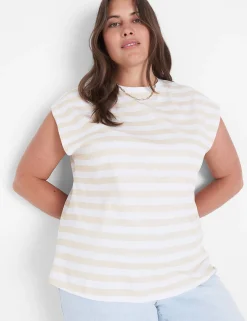 The Tee Shop^Lane Bryant Dolman Cap-Sleeve Crew-Neck Tee Tan Stripe