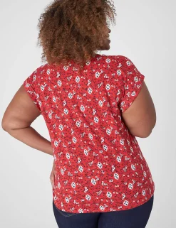 Knit Tops^Lane Bryant Dolman Cap-Sleeve Crew-Neck Tee Red Floral