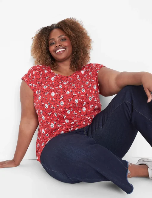 Knit Tops^Lane Bryant Dolman Cap-Sleeve Crew-Neck Tee Red Floral