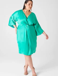 Date Night^Lane Bryant Dolman-Sleeve Front-Twist Midi Dress Deep Green
