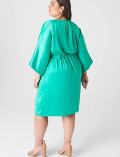 Date Night^Lane Bryant Dolman-Sleeve Front-Twist Midi Dress Deep Green