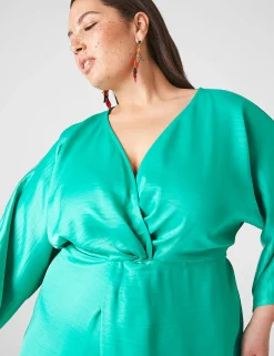 Date Night^Lane Bryant Dolman-Sleeve Front-Twist Midi Dress Deep Green
