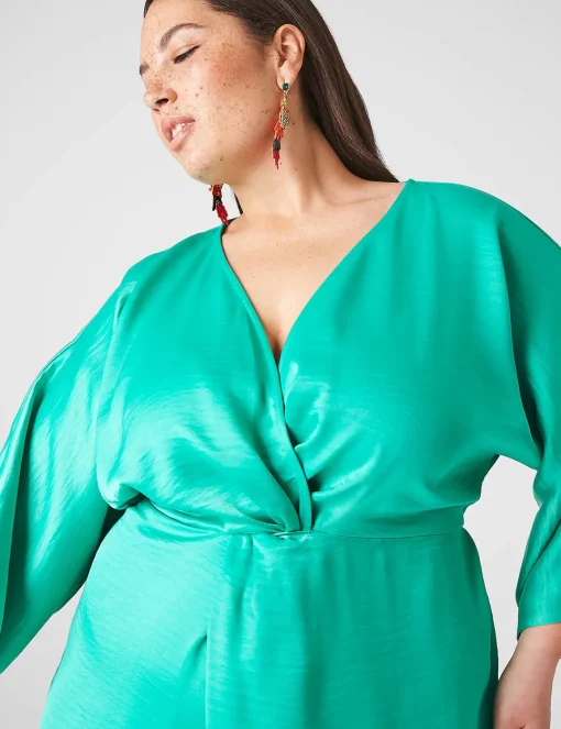 Date Night^Lane Bryant Dolman-Sleeve Front-Twist Midi Dress Deep Green