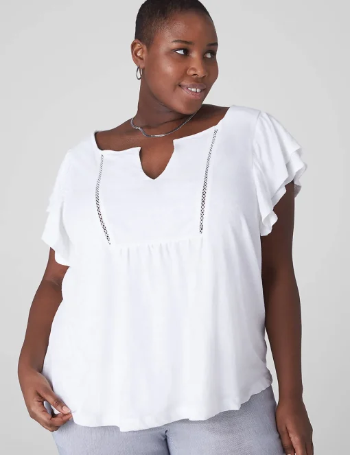 Knit Tops^Lane Bryant Double Flutter-Sleeve Linen Tee White