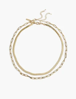 Necklaces^Lane Bryant Double Strand Chain And Herringbone Gold Tone