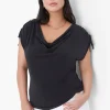 Knit Tops^Lane Bryant Drawcord Cap-Sleeve Drape-Neck Top Black