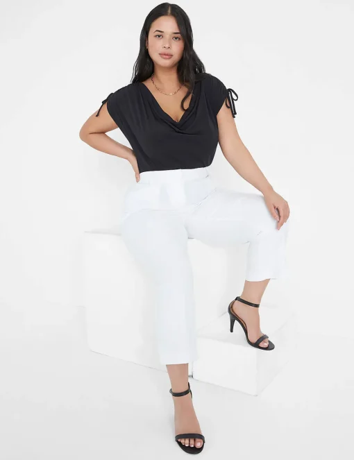 Knit Tops^Lane Bryant Drawcord Cap-Sleeve Drape-Neck Top Black